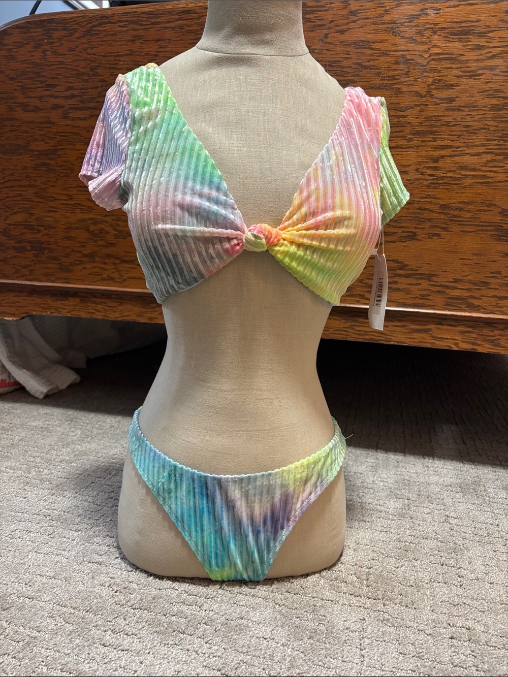 Dippin' Daisy's Rainbow Tie-Knot Ribbed Bikini Set - Pastel Multicolor